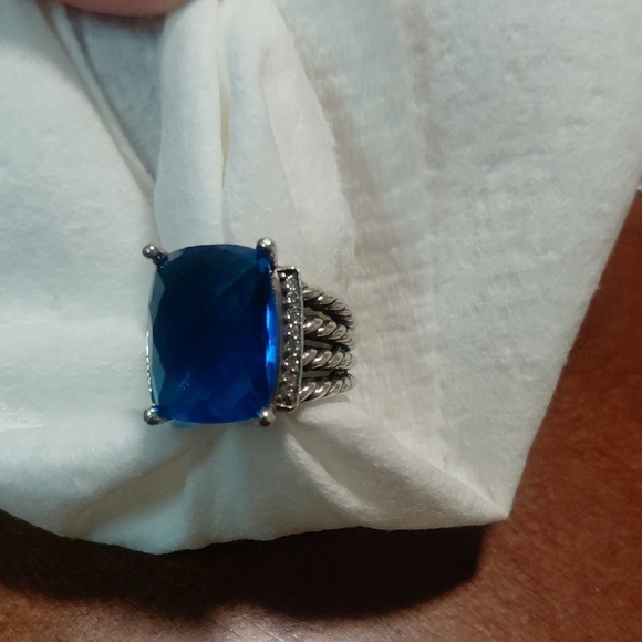 David Yurman Petite Wheton Collection Ring Blue Topaz / Pave Diamond - Picture 2 of 7